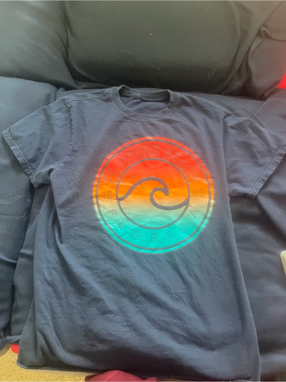 Men's Navy Graphic Tee with Sunset Wave Print